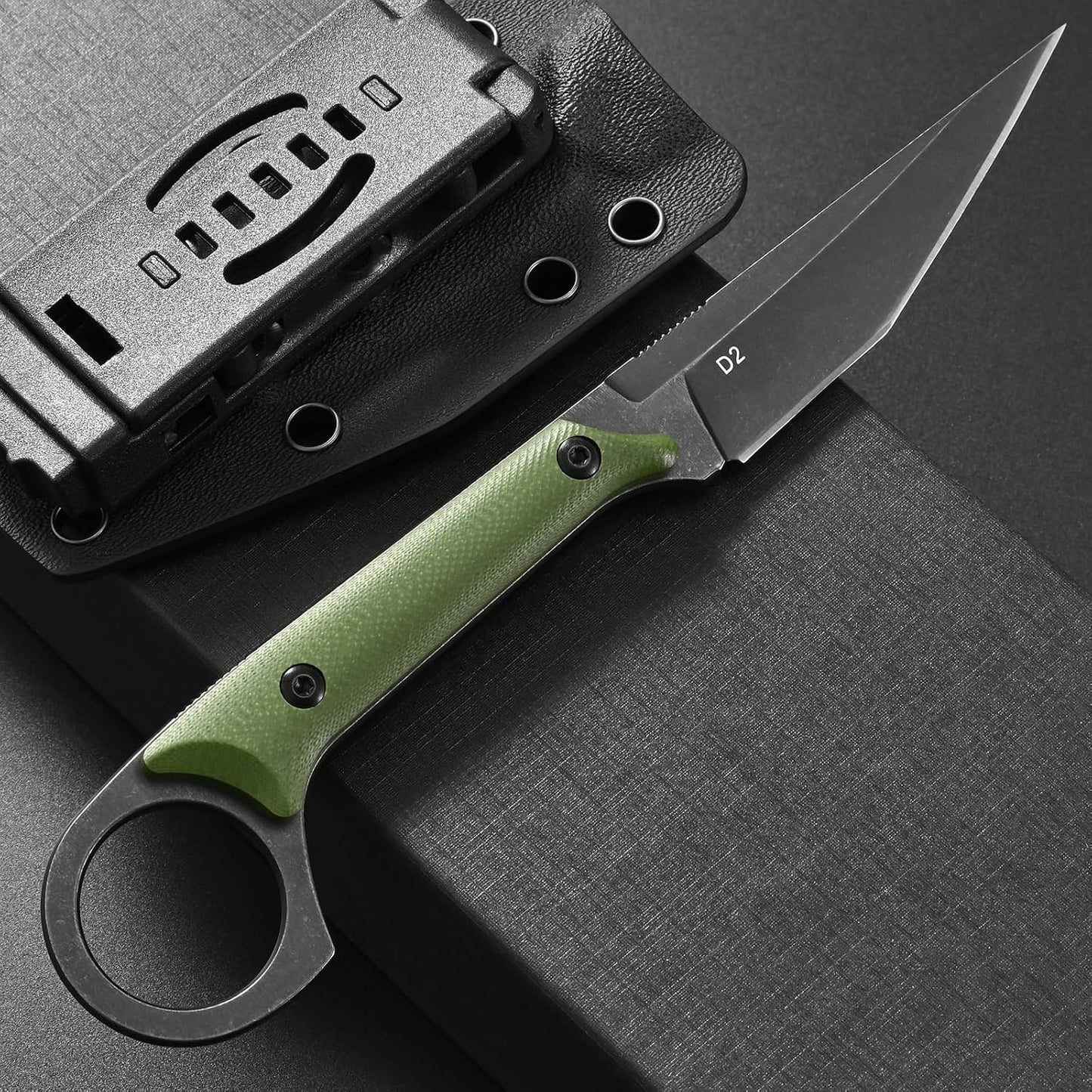 Cuchillo fija D2 G10 para exteriores EDC supervivencia verde