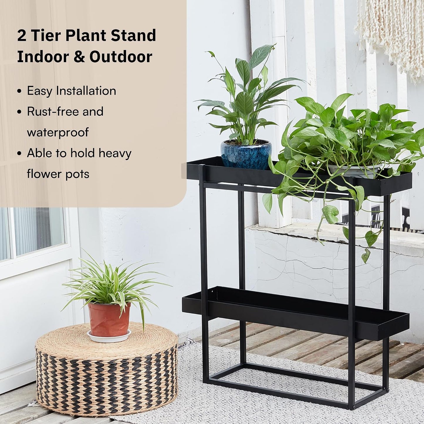Soporte plantas 2 niveles hierro negro 29x9x28pulg