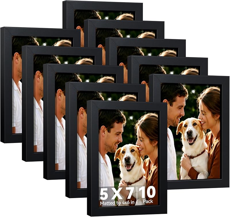 Set 10 Marcos Fotos 5x7pulg Negro para Mesa o Pared