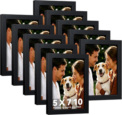 Set 10 Marcos Fotos 5x7pulg Negro para Mesa o Pared