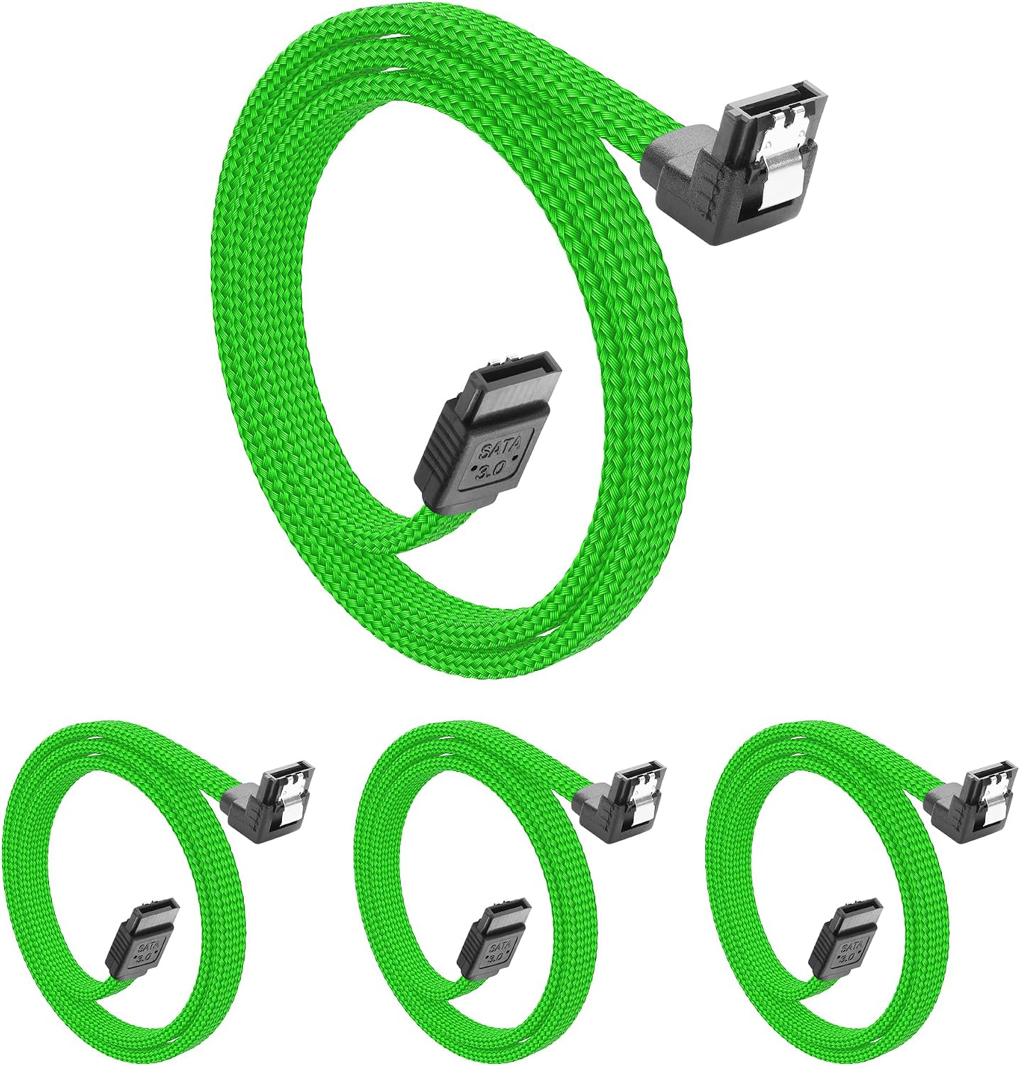 4 Cables SATA III 20pulg 6GBPS 90grados con Pestillo Verde