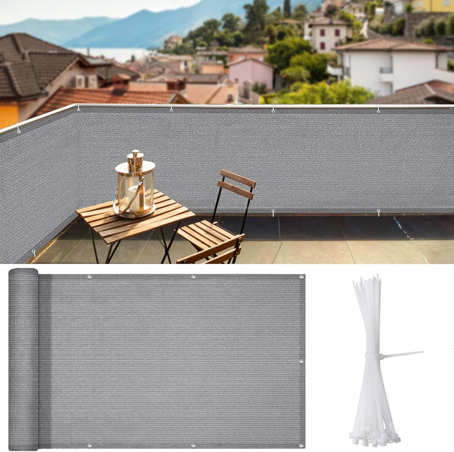 Valla privacidad balcón 3.3x19.5ft resistente UV gris