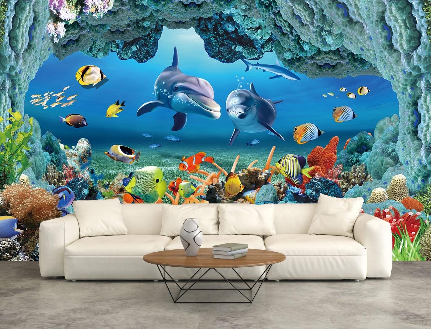 Papel pintado 3D delfín grande para sala dormitorio
