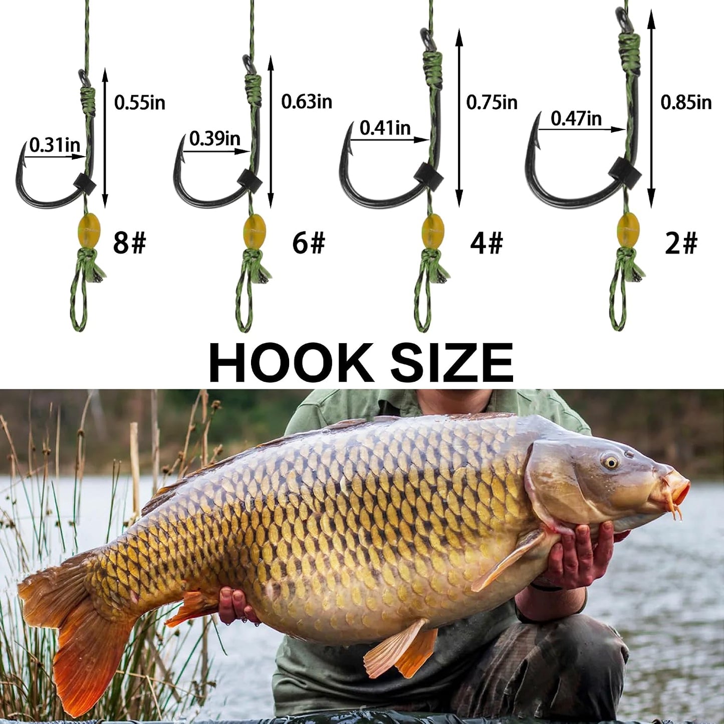 Kit pesca carpa 26-30 pzas anzuelos curvados cebo hilo