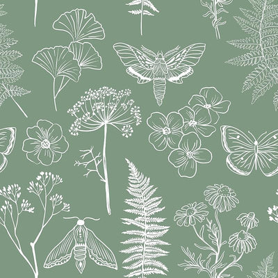 Papel tapiz botánico helecho verde 17.7x354" dormitorio baño