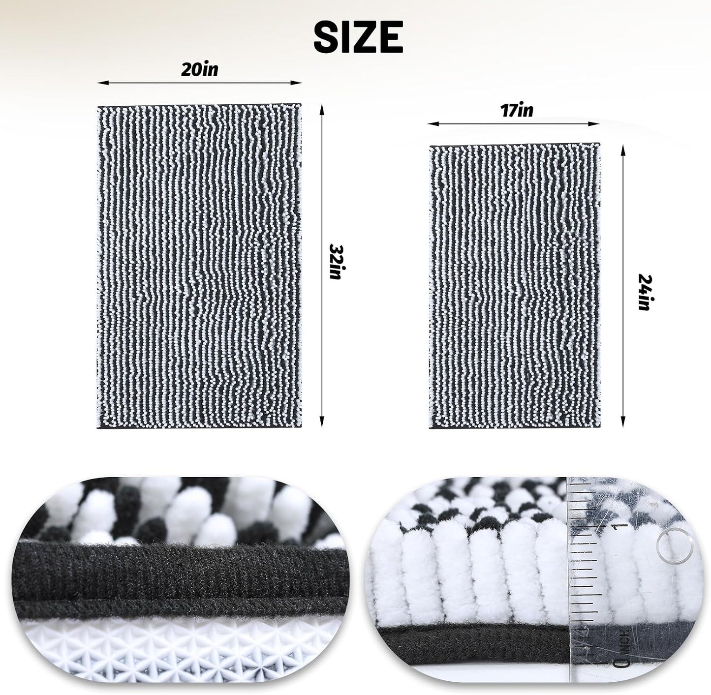 2 Pzas Alfombras Baño Ultrasuaves Antideslizantes Negro 20x32pulg