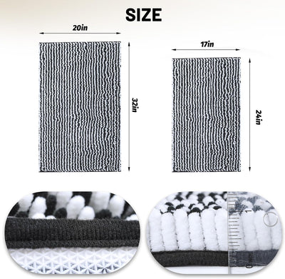2 Pzas Alfombras Baño Ultrasuaves Antideslizantes Negro 20x32pulg
