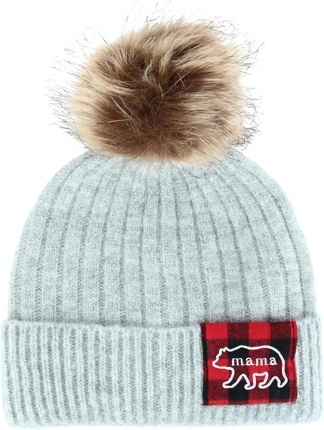 Gorro para Mujer con Cuadros y Pompón de Algodón