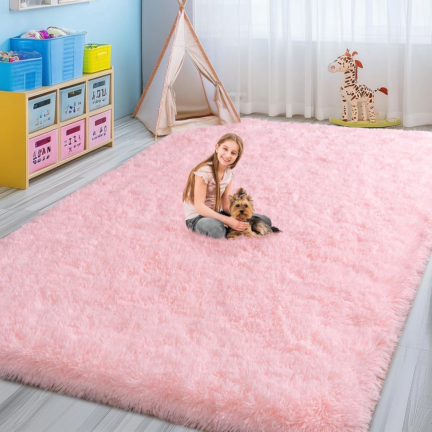 Alfombra rosa dormitorio niña 5x7ft antiderrap
