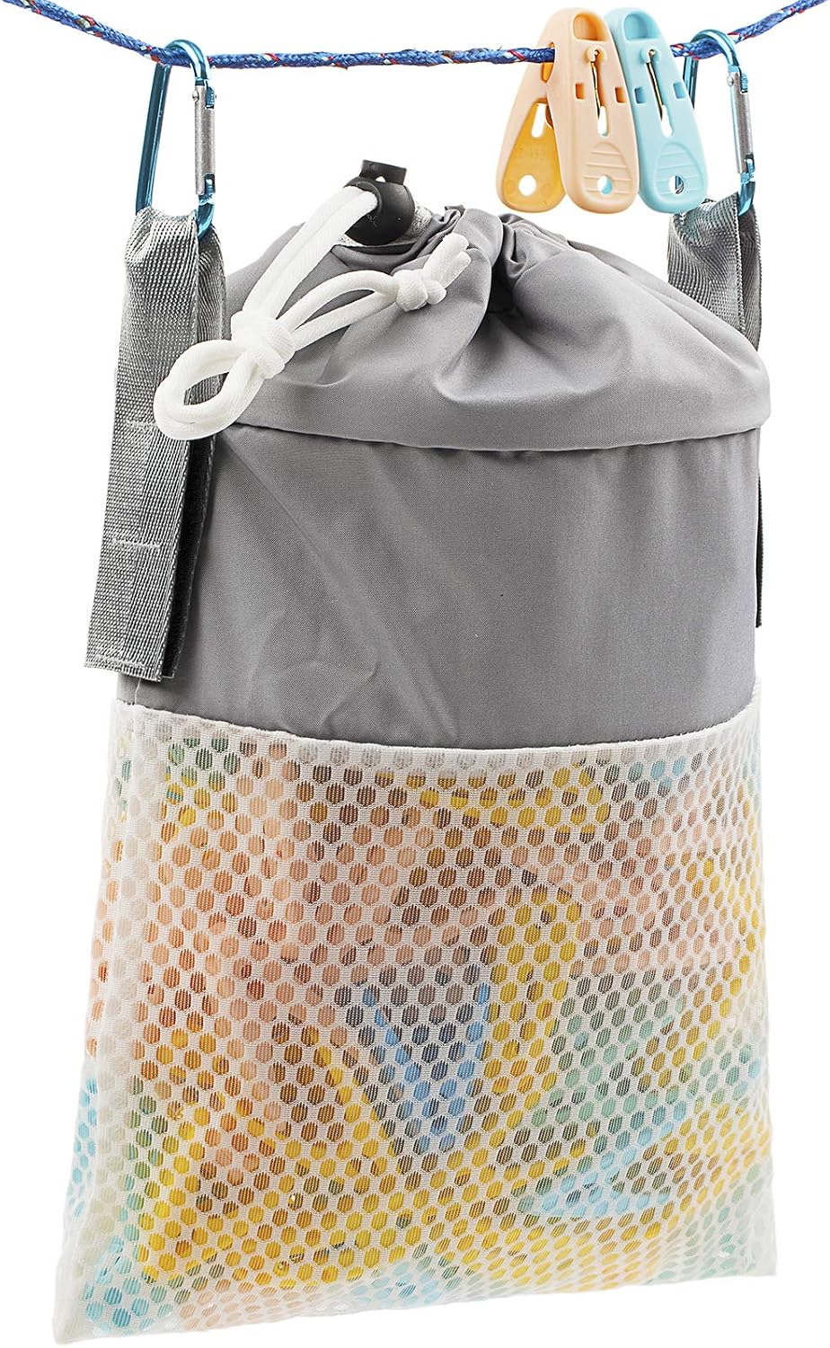 Soporte malla para colgar ropa exterior con bolsa cierre cordón