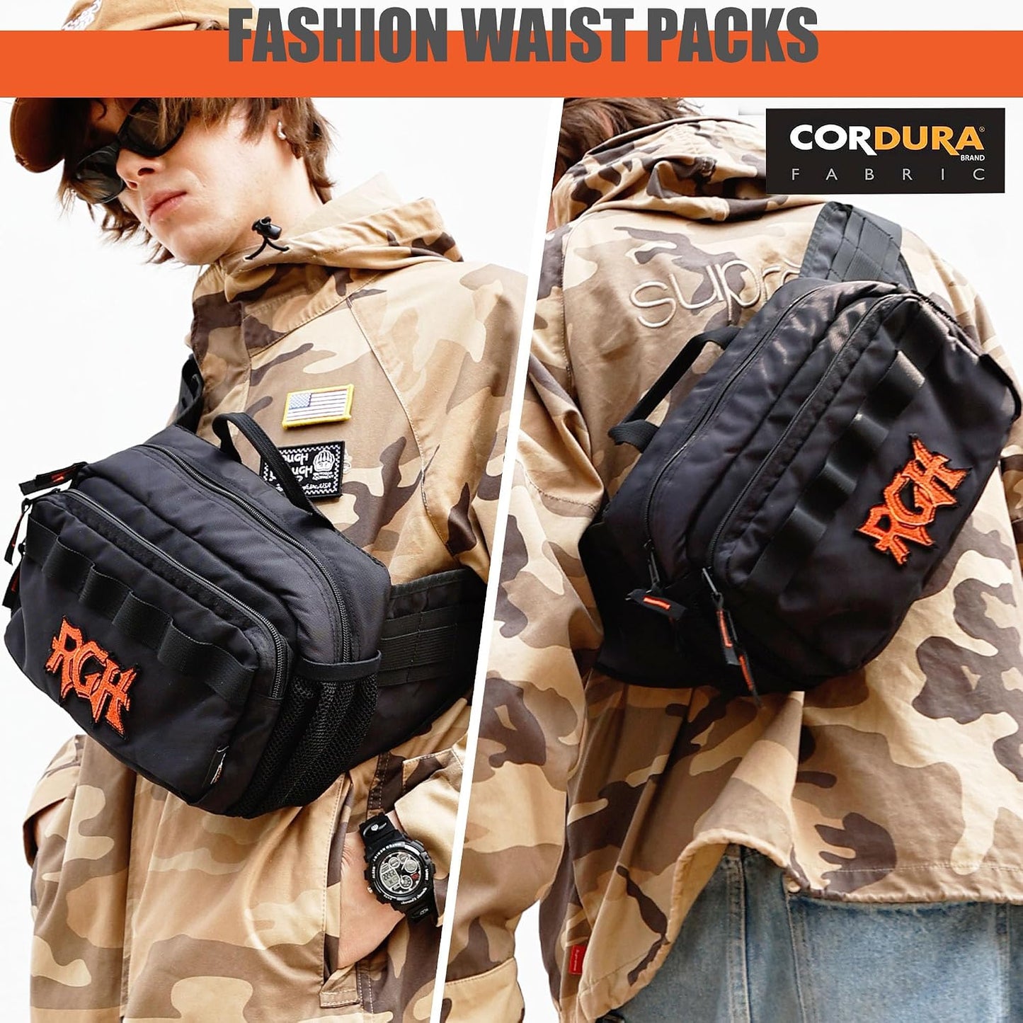 Cangurera táctica hombre Molle 1000D Cordura negro