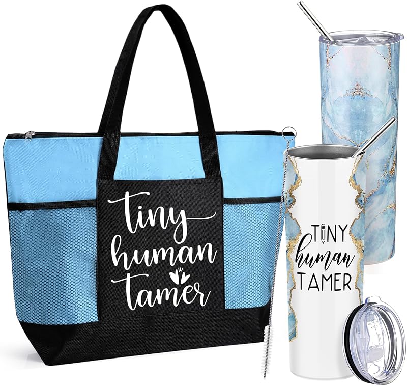 2 Vases Fin Año Profesores 20oz Tapa Bolsa Malla Regalo