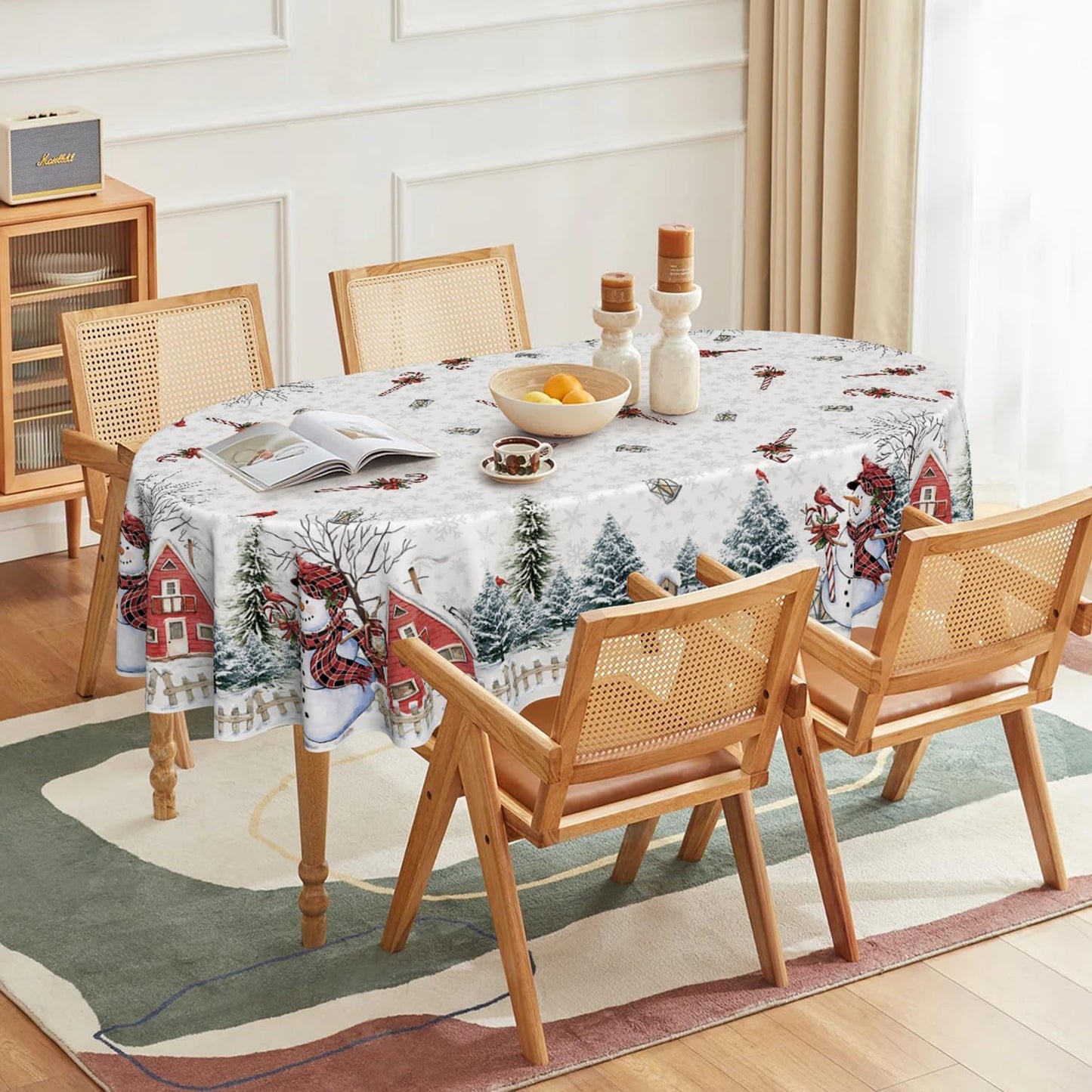 Mantel Navidad 60x84pulg Blanco Lavable para Fiesta