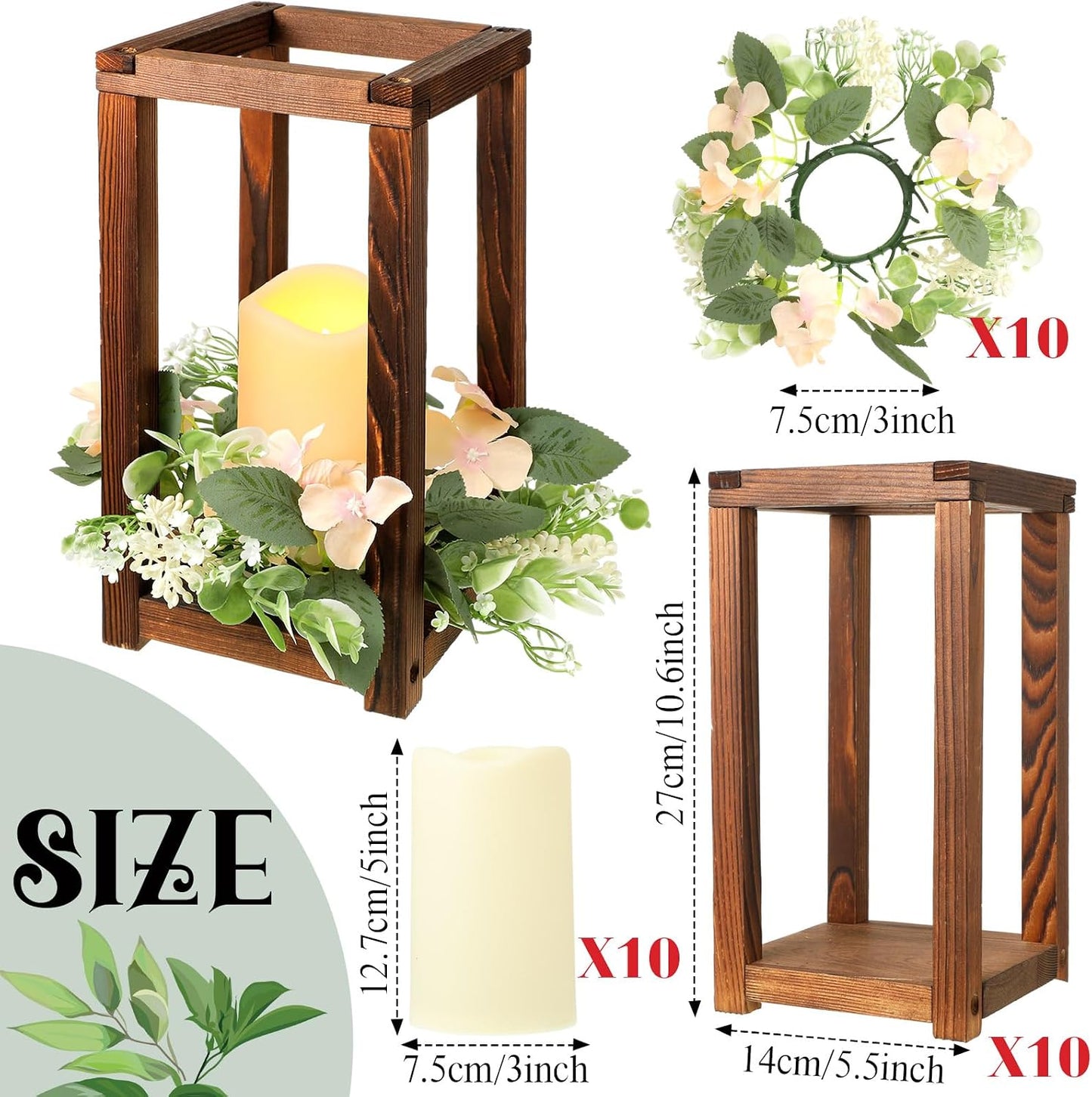 30 Faroles Madera Bodas Mesa Soportes Velas Coronas Rústico Marrón