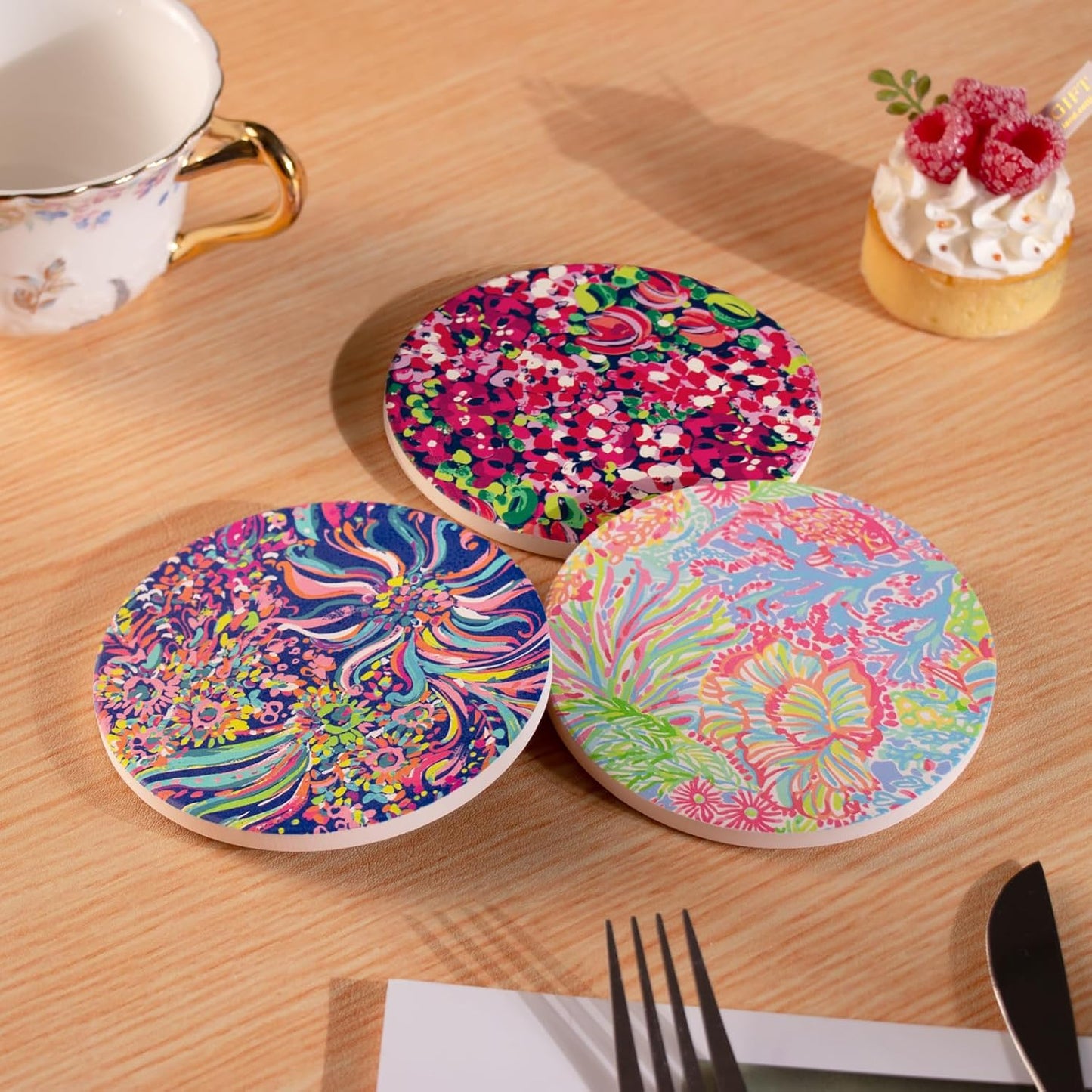 Posavasos cerámica absorbente 6.4pulg base corcho estilo bohemio