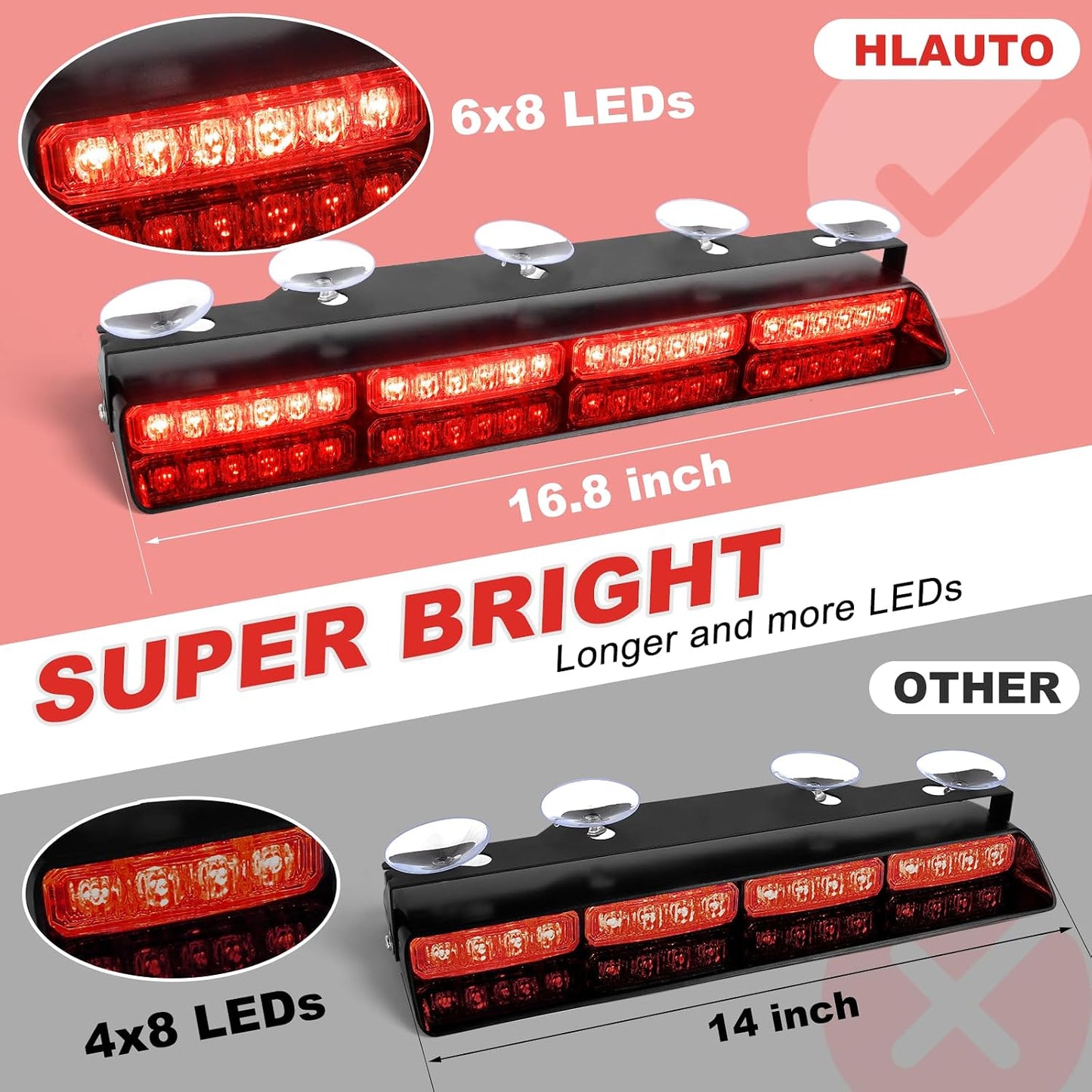 Barra luces estroboscópicas rojas 2x16.8pulg 48led interior
