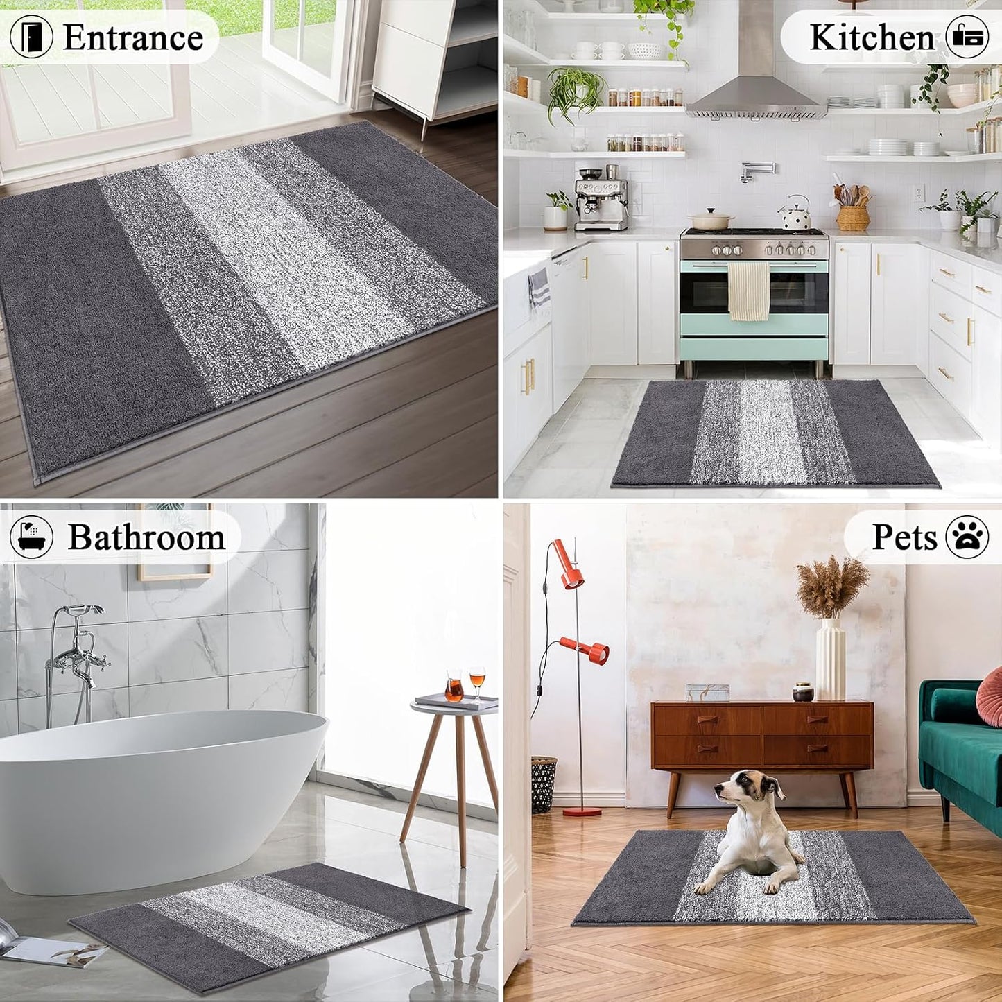Tapete puerta entrada antiderrap absorbente 32x48" gris