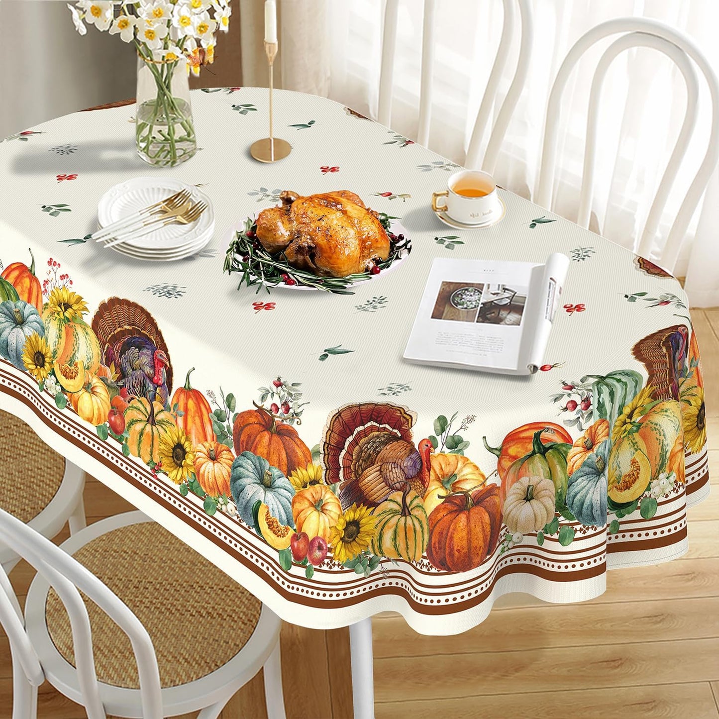 Mantel ovalado otoño 60x102pulg poliéster calabaza pavo