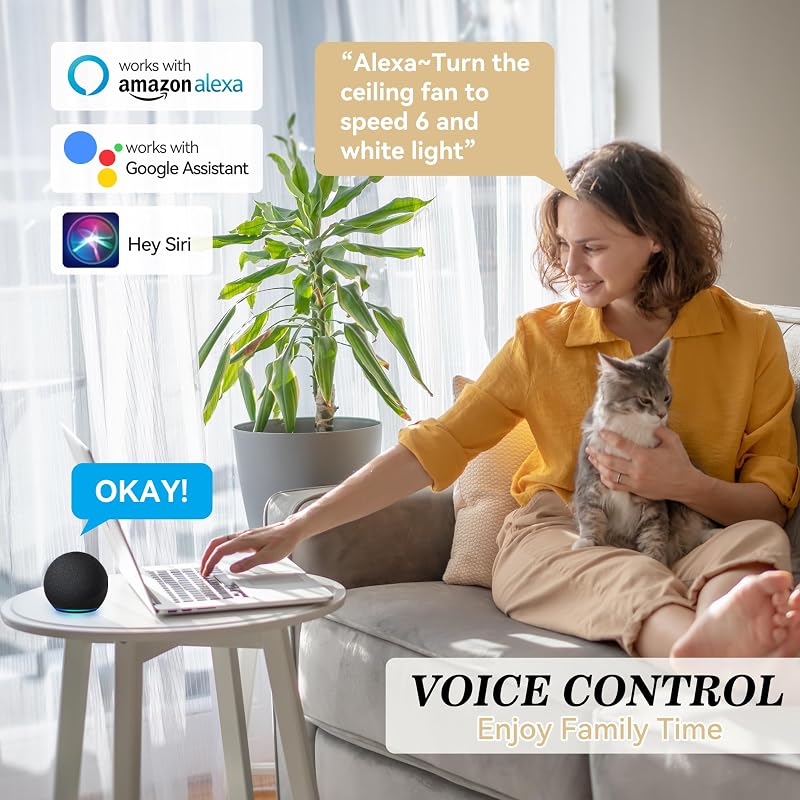 Ventilador techo inteligente 52" control Alexa