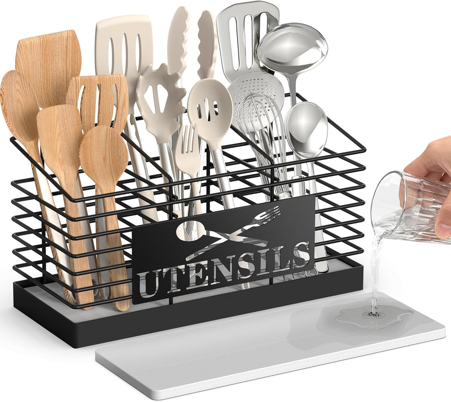 Soporte utensilios cocina 3 compartimentos base diatomeas
