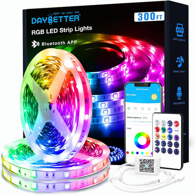 Tiras LED RGB Inteligentes 300pies Control App Decoración Hogar