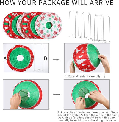 6 Linternas papel Navidad rojas verdes blancas decoración hogar