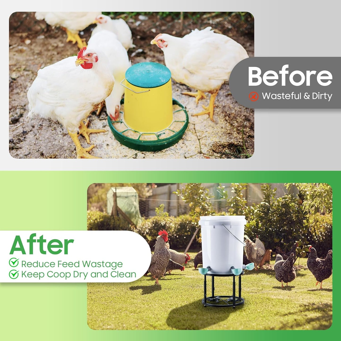 Soporte metal comedero pollo 4 alturas base antiderrap