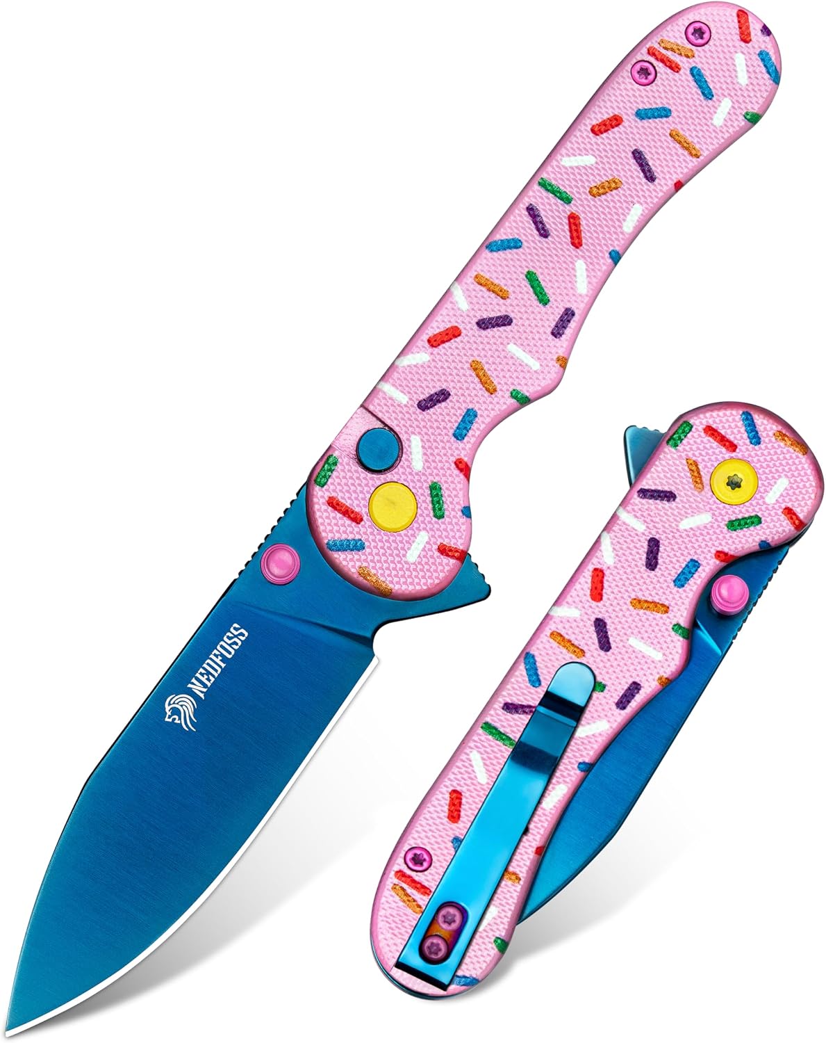 Cuchillo EDC rosa plegable 2.9pulg acero 14C28N mango G10