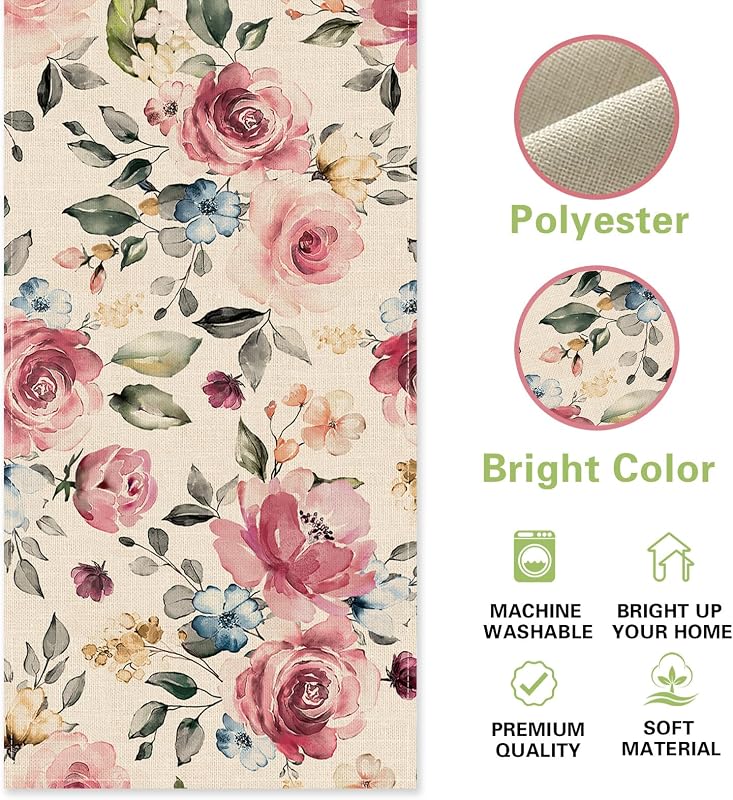 Camino mesa flores rosas primavera verano decoración acuarela