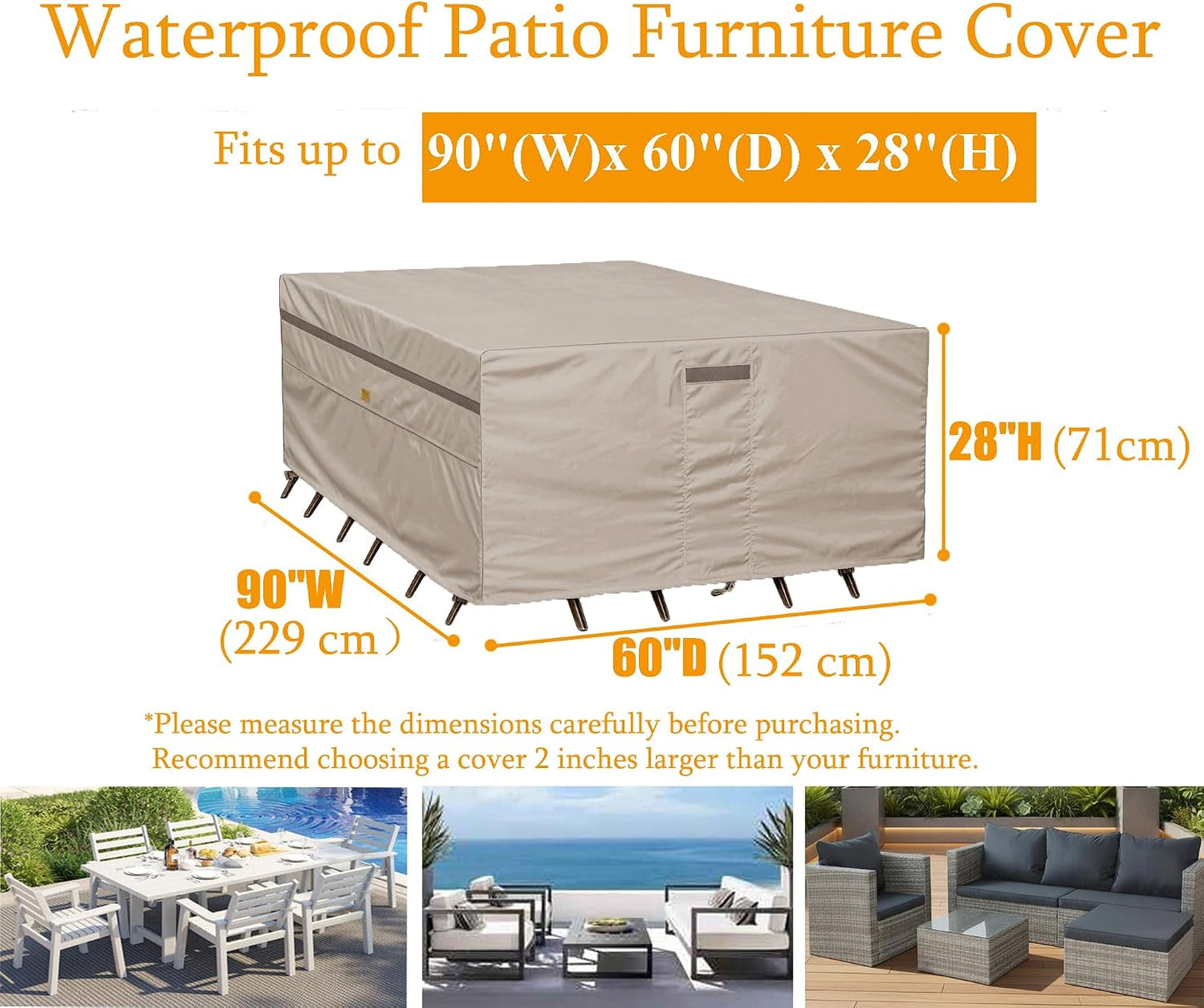 Fundas impermeables para muebles patio 90x60x28 beige
