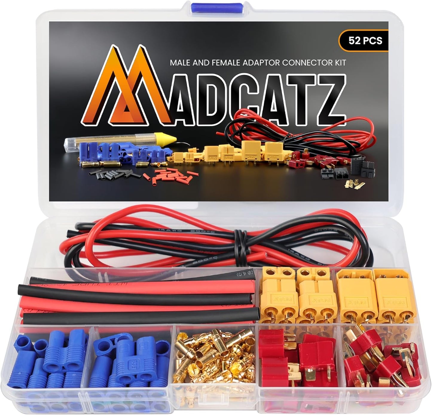 Adaptador T-Plug EC3 XT60 con cable 14awg y tubo termo 52uds