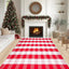 Alfombra lana cuadriculada roja y blanca 4x6ft tejida a mano