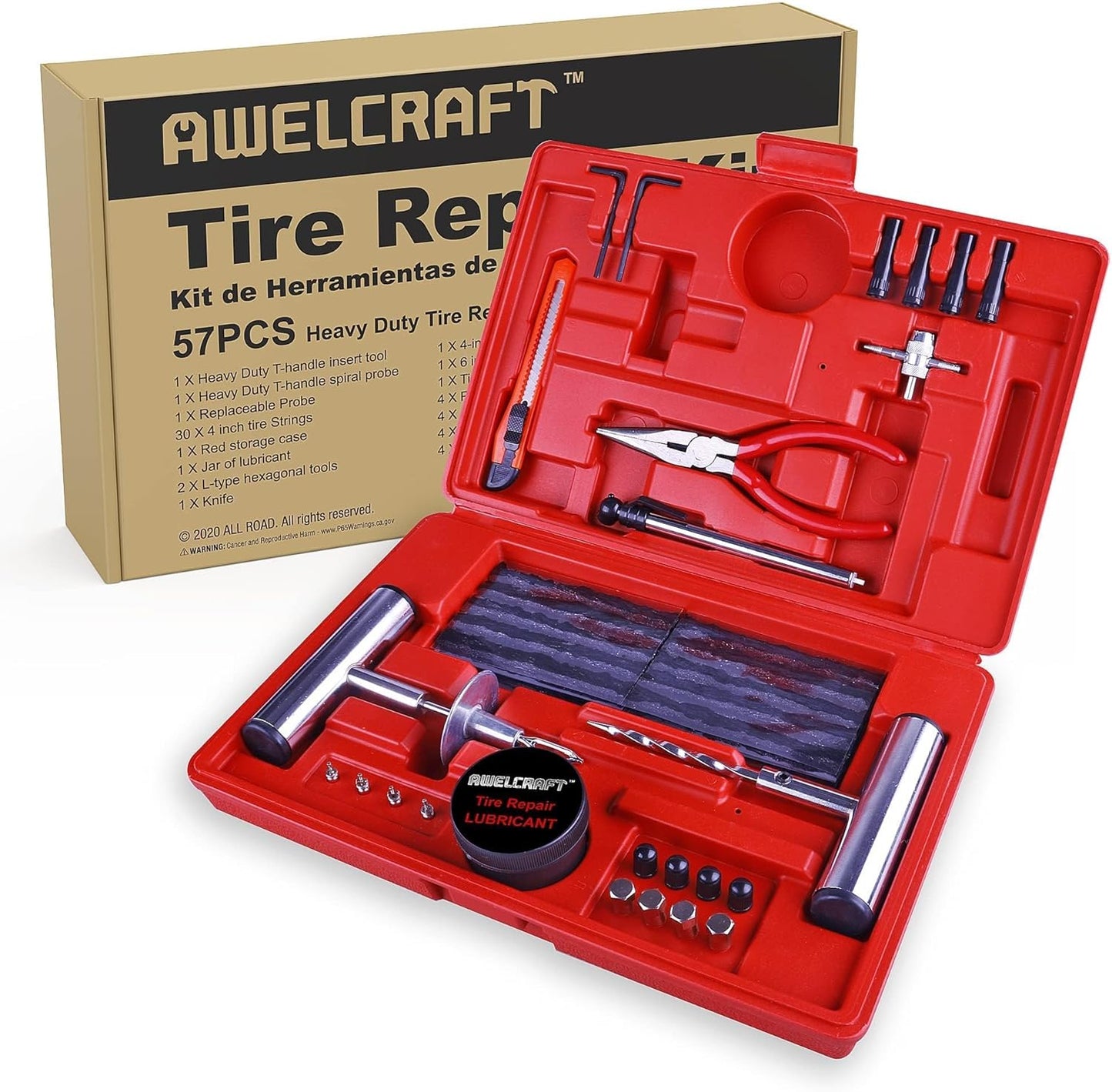 Kit herramientas reparación neumáticos 57pzas moto auto