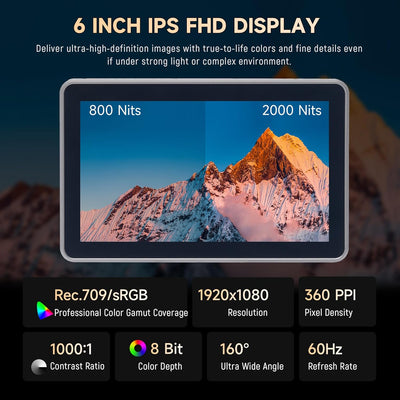 Monitor 6pulg 4K HDMI SDI 2000 Nits con Lut y HD Peaking