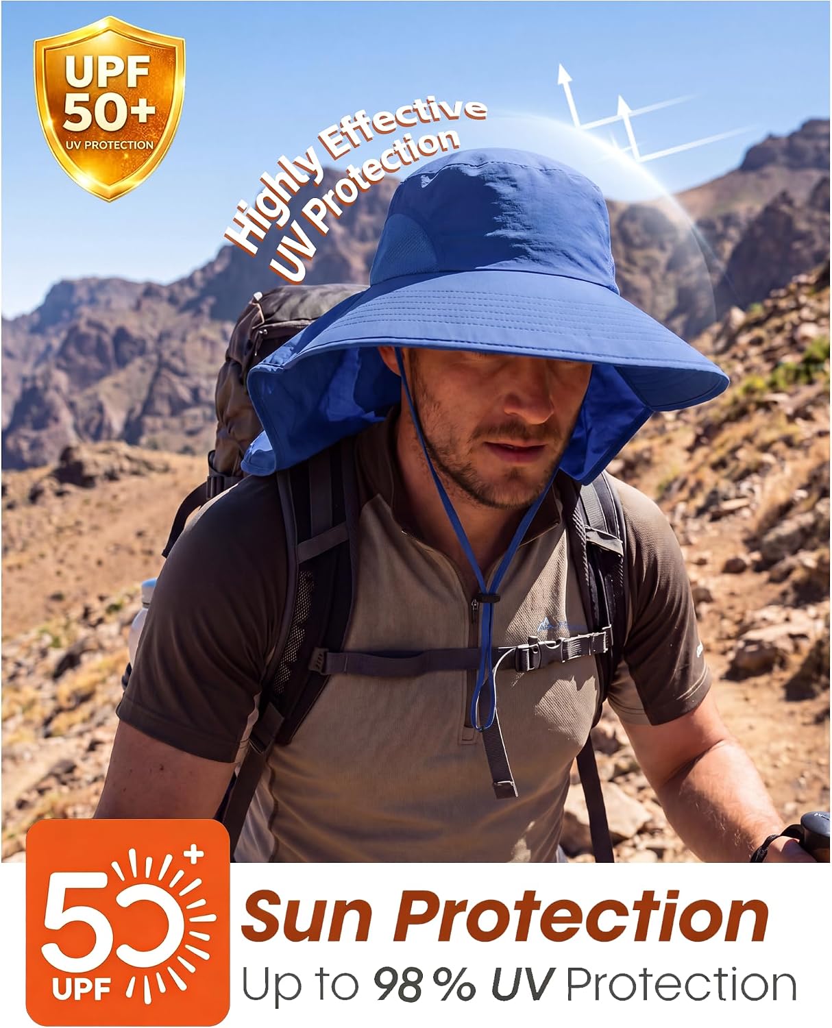Sombrero sol UPF50 malla ala ancha con solapa cuello