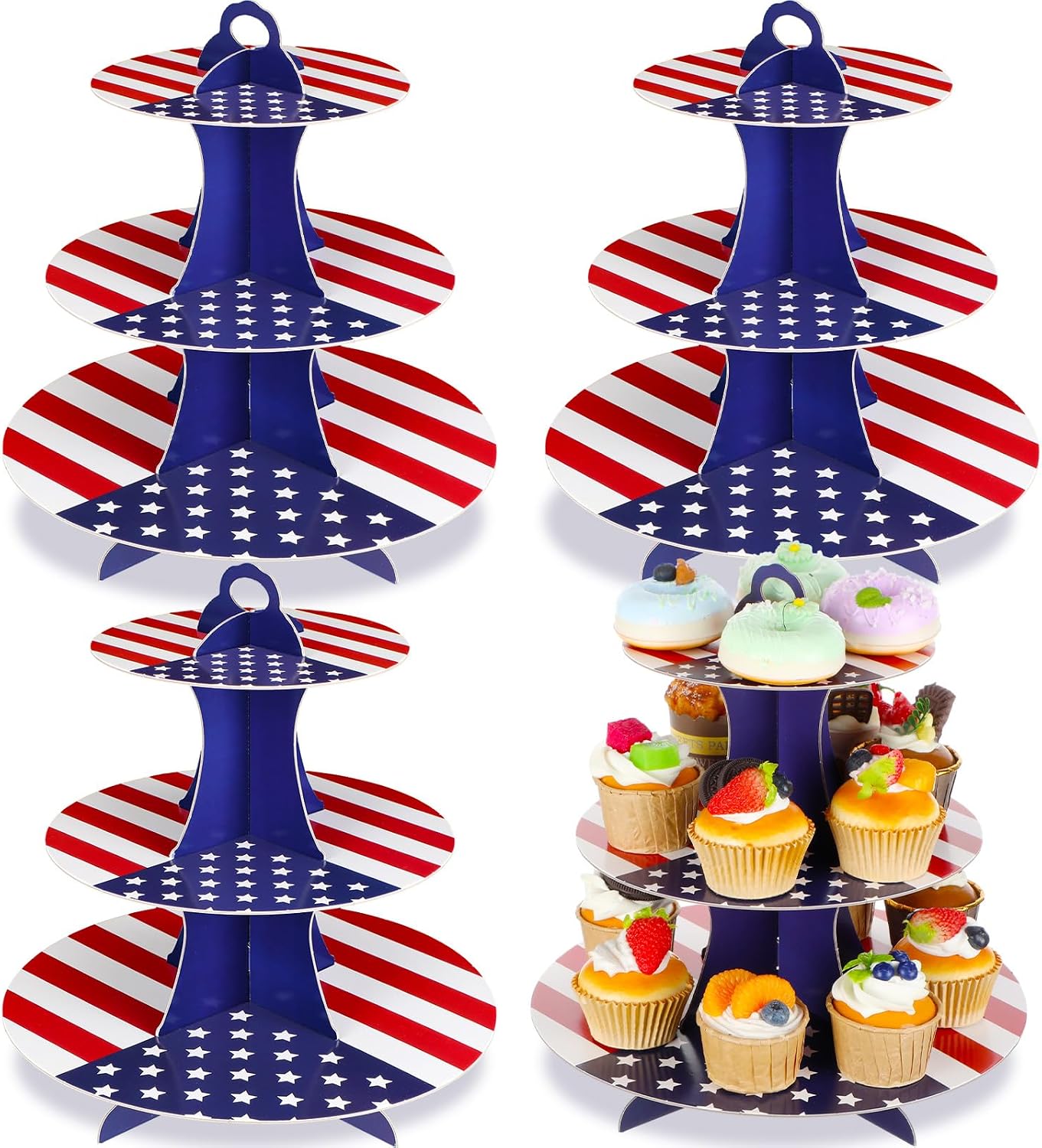 4 Soportes Cupcakes Bandera EE.UU. Reutiliz.
