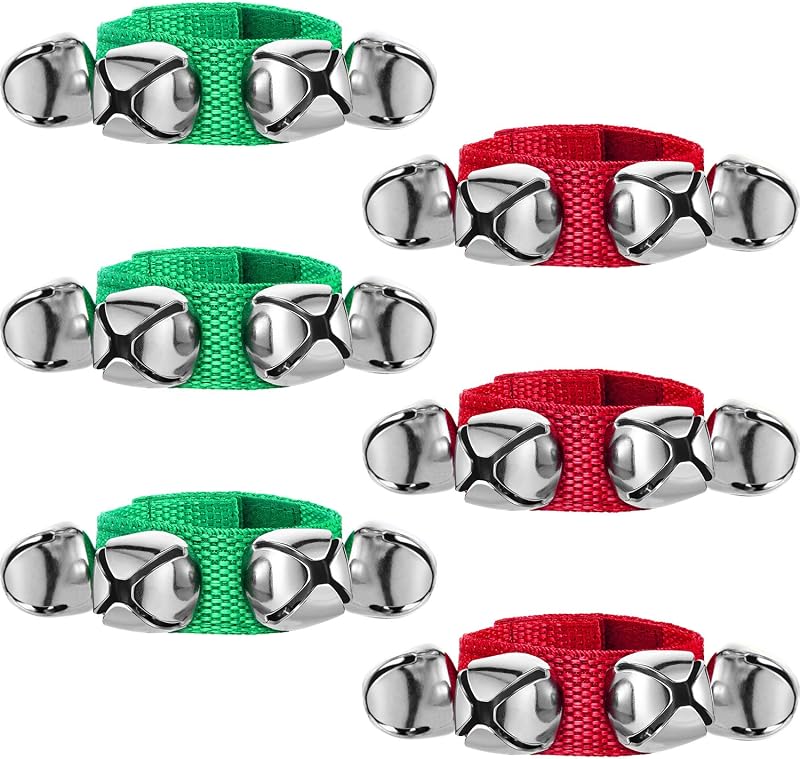 6 Pulseras Navidad Campanas Musicales para Fiesta Rojo Verde