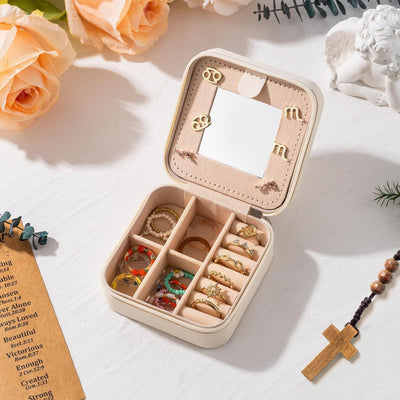 Joyero portátil con cruz y oro rosa para mujer y niña