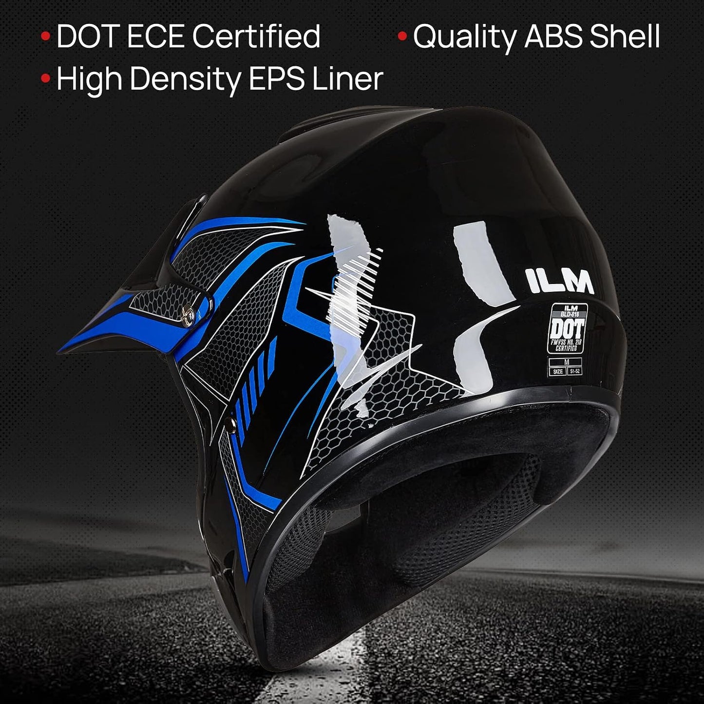 Casco motocross cara completa DOT aprobado Mediana Azul