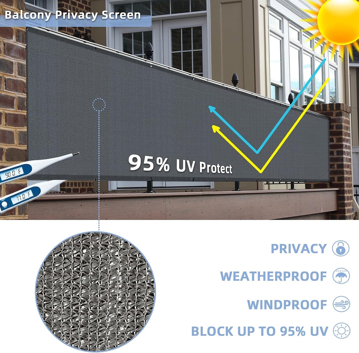 Cubierta valla privacidad 3x20ft patio trasero gris oscuro