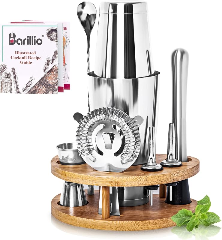 Set Barman Soporte Bambú Coctelera Muddler