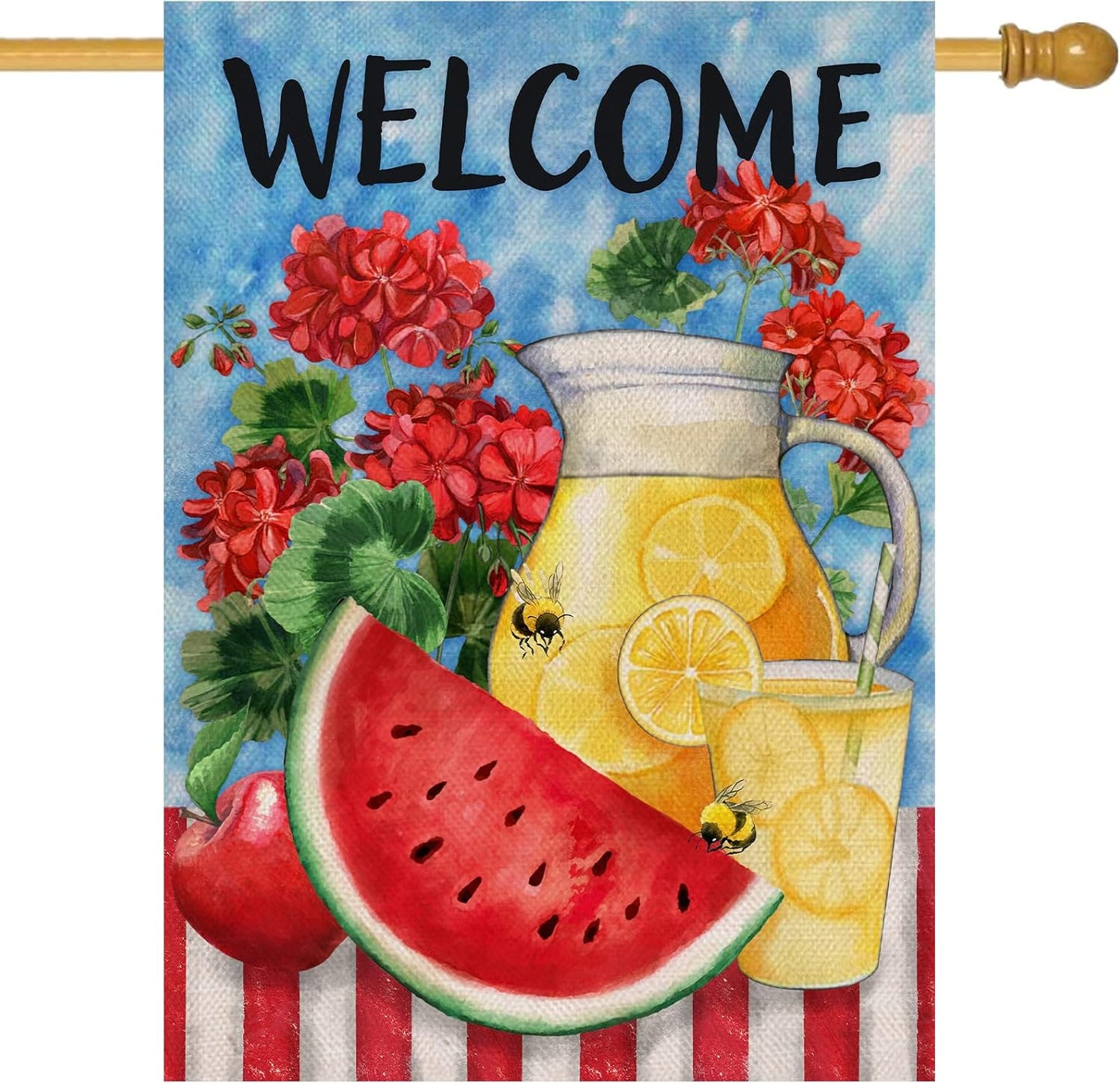 Bandera decorativa jardín con limón y sandía arpillera