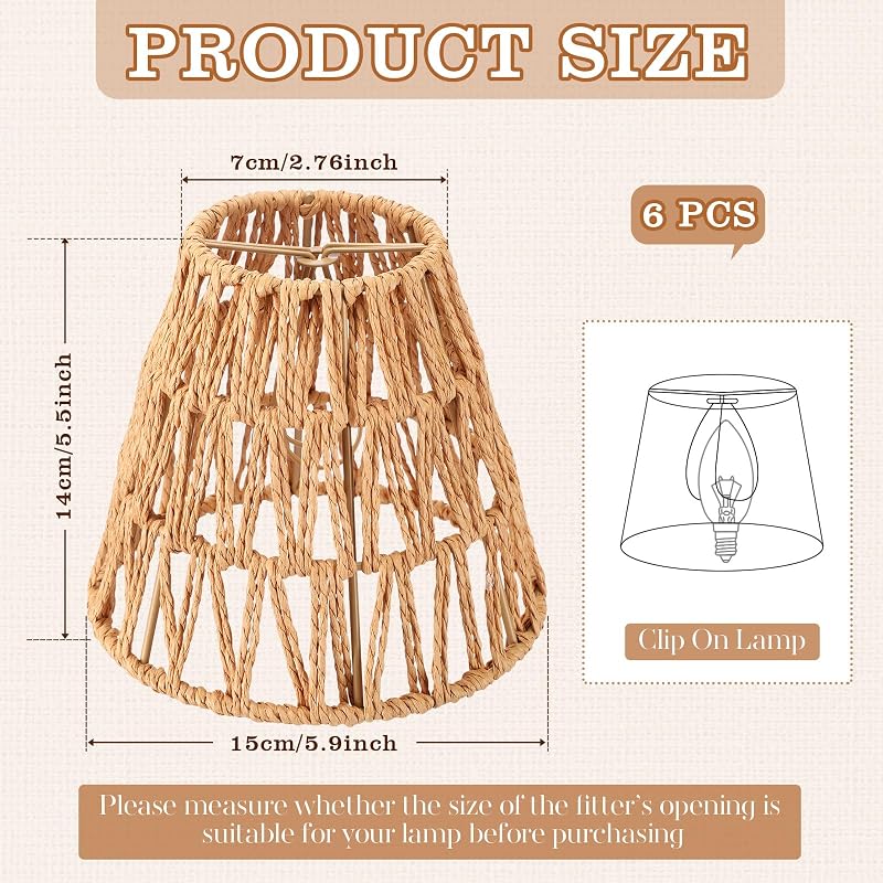 6 Pzas pantalla lámpara ratán campana estilo boho
