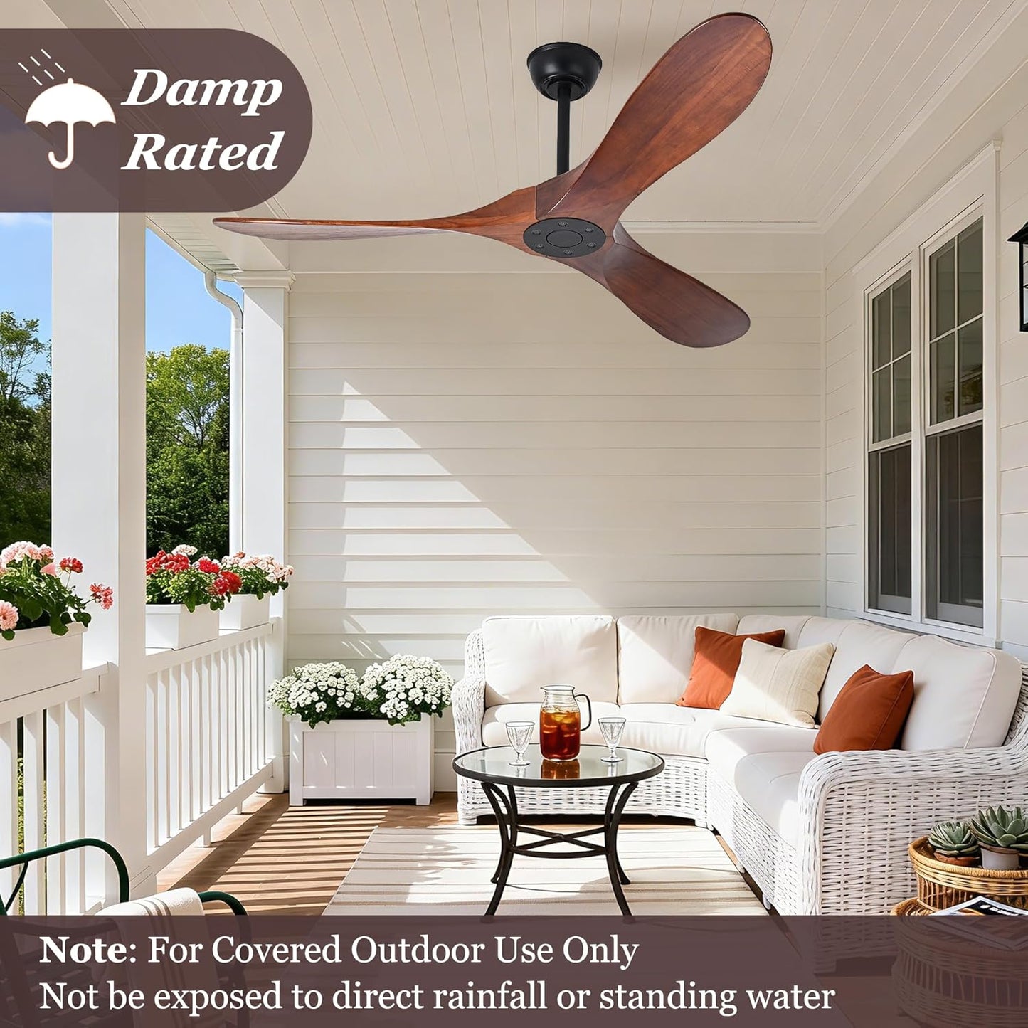 Ventilador techo madera 52pulg 3 aspas para patios