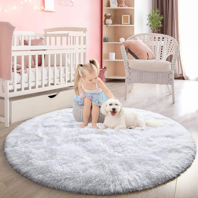 Alfombra redonda blanca para dormitorio de niña suave