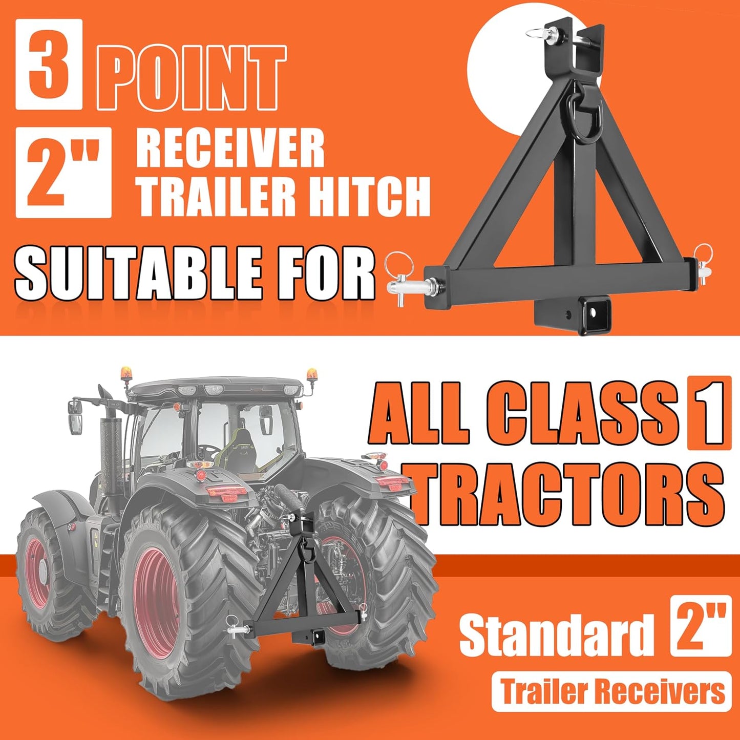 Enganche remolque 3 puntos 2" comp Kubota John Deere Cat