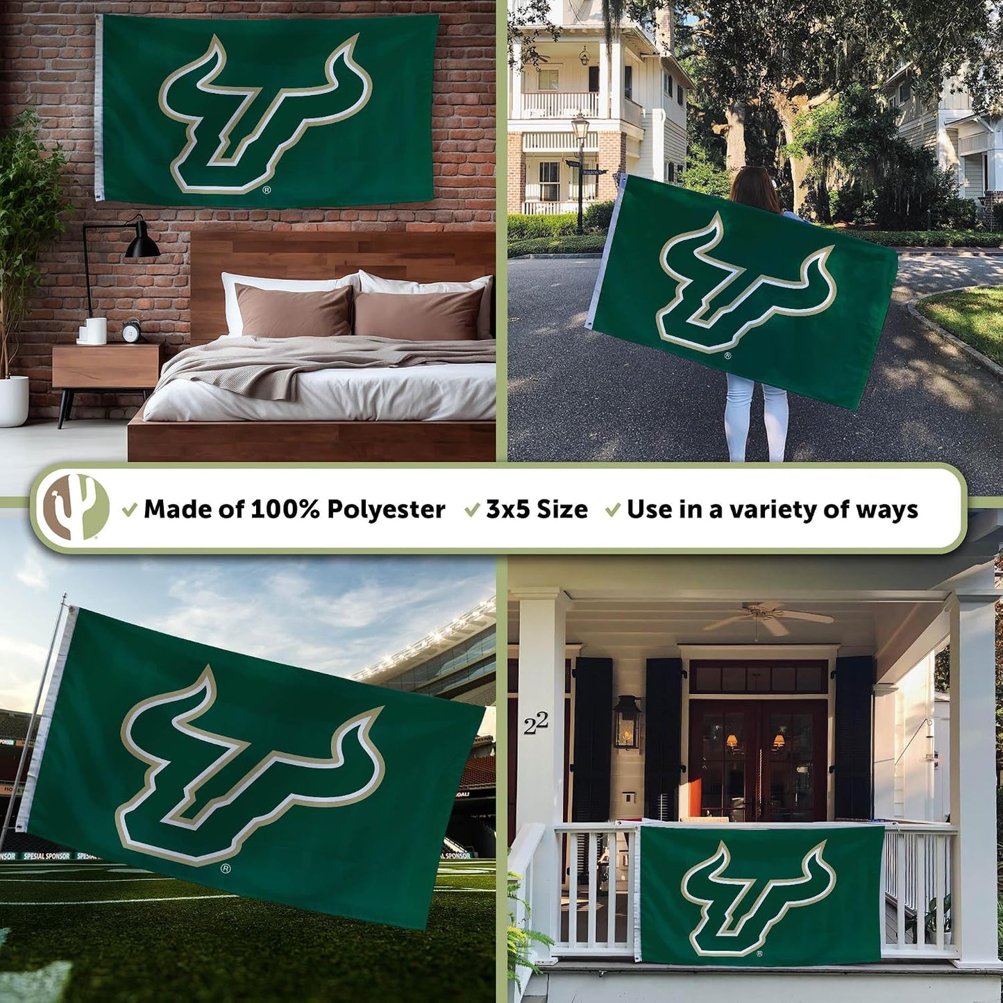 Bandera USF Toros 3x5ft tela poliéster duradera