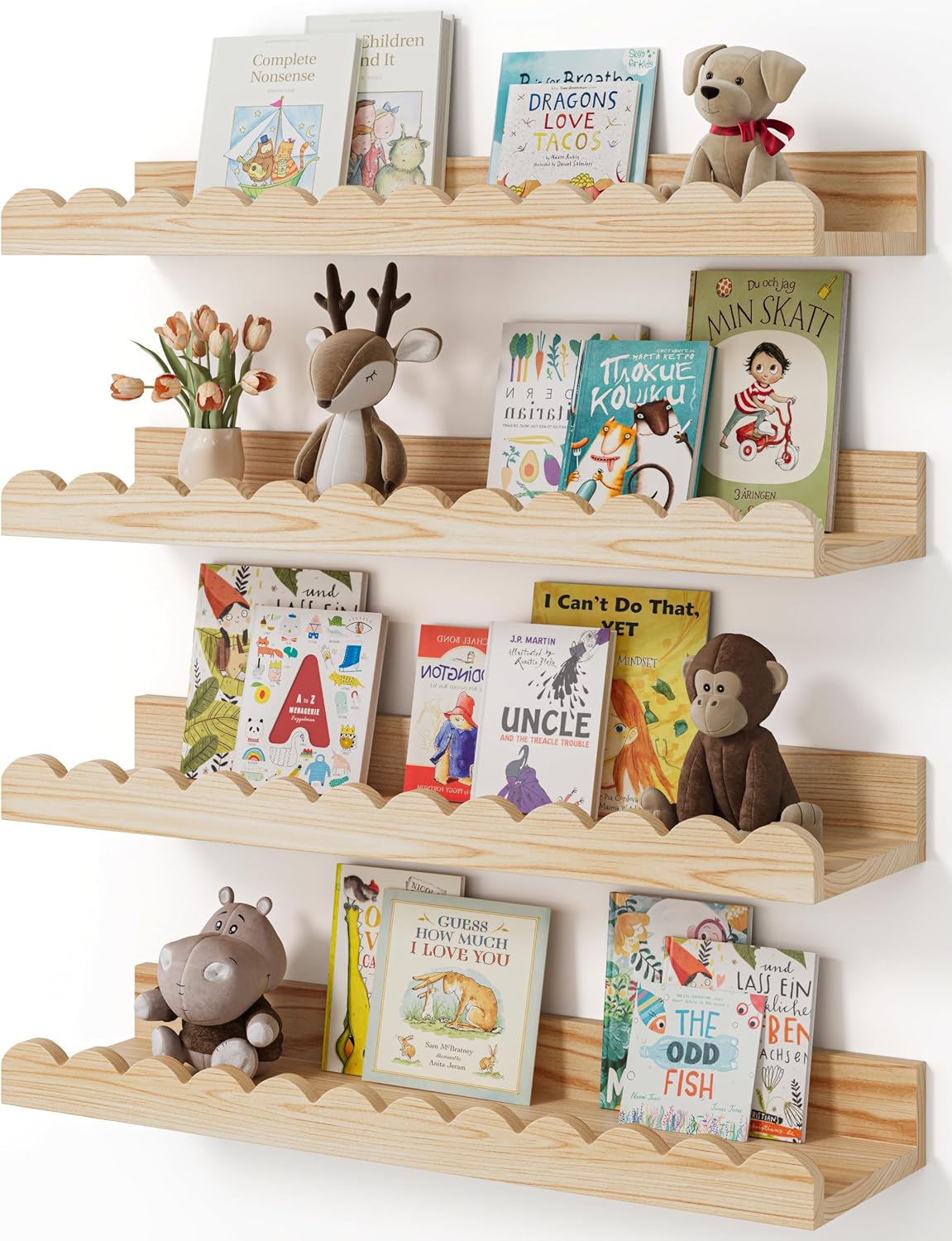 Estantes flotantes madera para niños dormitorio 4 pzas