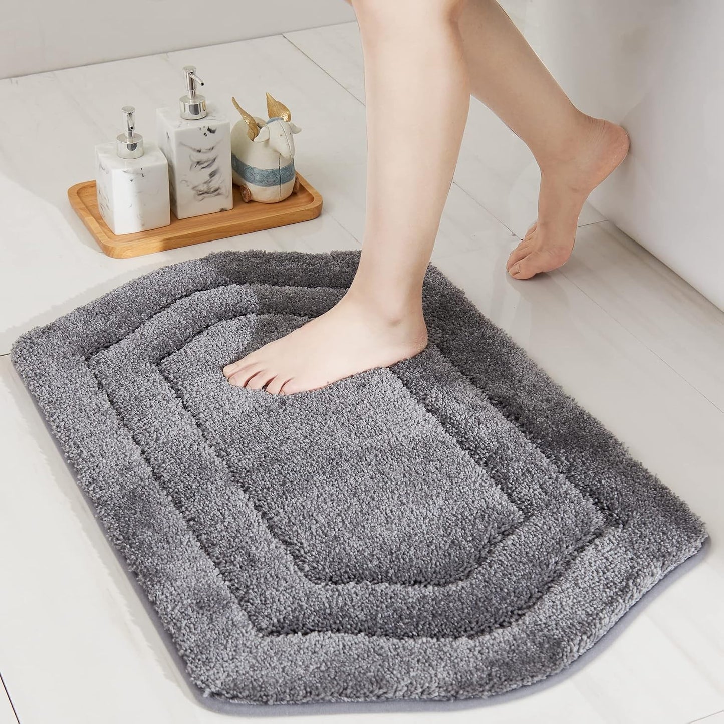 Tapete baño antiderrap felpa micropoliéster 20x32" gris