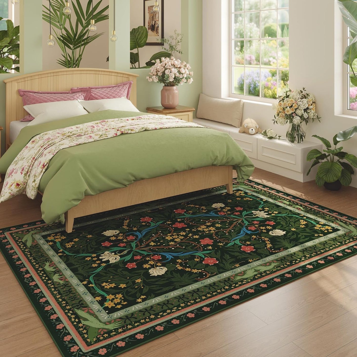Alfombra 8x10 lavable vintage florales antiderrap para sala